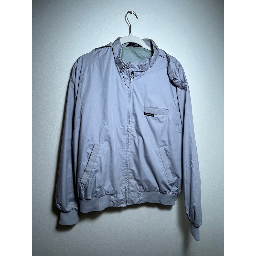 Members Only Iconic Racer Jacket Light Grey Vintage Windbreaker Mens
